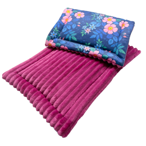 76 Materacyk 45x30cm kwiaty + paski fuksja